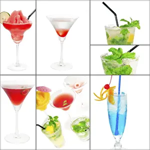 Square Frame Drinks Drucke: Selection of cocktails drinks collage composition nested on a square frame