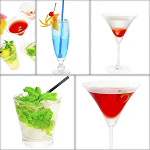 Cocktail Collage Drucke: Selection of cocktails drinks collage composition nested on a square frame