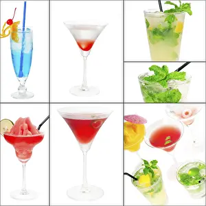 Square Frame Drinks Drucke: Selection of cocktails drinks collage composition nested on a square frame