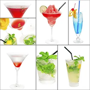 Square Frame Drinks Drucke: Selection of cocktails drinks collage composition nested on a square frame
