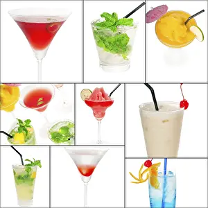 Square Frame Drinks Drucke: Selection of cocktails drinks collage composition nested on a square frame
