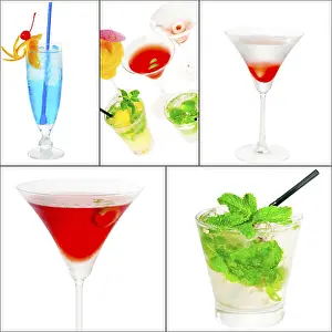 Square Frame Composition Drucke: Selection of cocktails drinks collage composition nested on a square frame