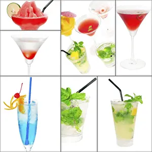 Square Frame Drinks Drucke: Selection of cocktails drinks collage composition nested on a square frame