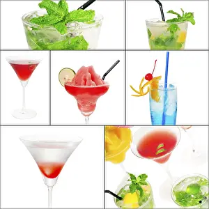 Square Frame Drinks Drucke: Selection of cocktails drinks collage composition nested on a square frame