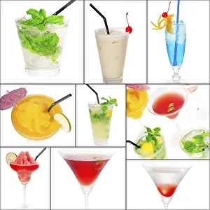 Square Frame Drinks Drucke: Selection of cocktails drinks collage composition nested on a square frame