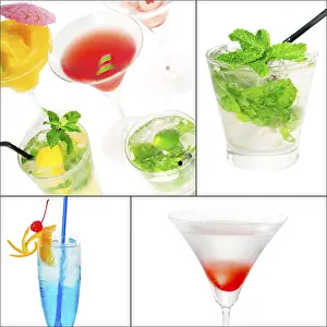 Square Frame Drinks Drucke: Selection of cocktails drinks collage composition nested on a square frame