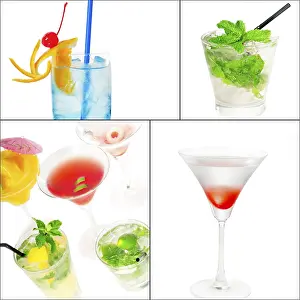Square Frame Drinks Drucke: Selection of cocktails drinks collage composition nested on a square frame