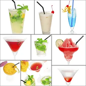 Square Frame Drinks Drucke: Selection of cocktails drinks collage composition nested on a square frame
