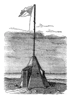 Drucke von Semaphor Aix Island, Untere Charente, antike illustrierte Engraving. Magasin Pittoresque 1842 Charente Drucke: Semaphor Insel Aix, Unterer Charente