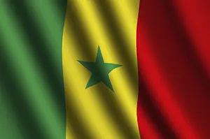 Drucke von Das senegalesische Flagge weht im Wind Senegal Drucke: Das senegalesische Flagge weht im Wind.