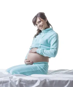 Expectant Mother Drucke: Sensual smiling expectant mother posing in studio