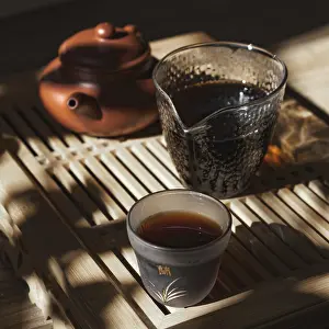 Deserted Tableware Scene Drucke: A serene tea setup with a charming teapot