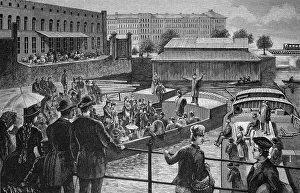 Historical Christianity Artwork Drucke: Sermon on a Spree barges in Berlin