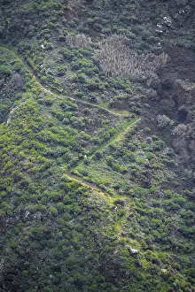 Southern European Landscape Drucke: Serpentines of a path on a steep slope