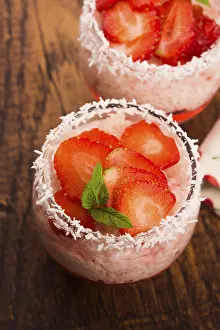 Tapioca Jelly Dish Drucke: A serving of strawberry over tapioca and jelly