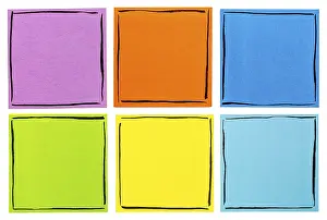 Empty White Background Drucke: A set of six blank, isolated reminder notes with black ink frames ready for your text