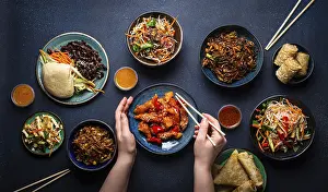 Southeast Asia Cuisine Drucke: Set of Chinese dishes on table