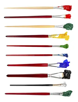 Colourful Art Supplies Drucke: Set of flat brushes with different colored tips in blobs