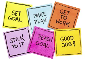 Success Concept Drucke: Set goal, make plan, work, stick to it