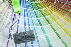 Studio Photography Props Drucke: Set of paint roller color sampler on white background