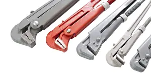 Studio Shot Tools Drucke: Set of pipe spanners of different sizes and colour