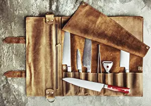 Cook Knives Set Drucke: Set of professional cook tools