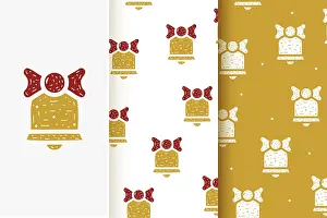Traditional Christmas Decorations Drucke: Set of seamless patterns Christmas bell in flat style