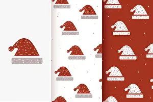 Empty Room With Christmas Decorations Drucke: Set of seamless patterns of Christmas hat in flat style