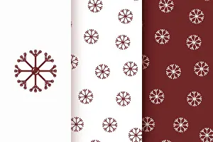 Traditional Christmas Elements Drucke: Set of seamless patterns of red snowflakes in flat style