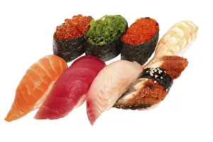 Asian Cuisine Images Drucke: Set of sushi set isolate on a white background