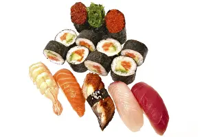 Sushi Set Drucke: Set of sushi set isolate on a white background