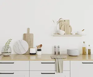 Digitale Kunst Illustration Drucke: Satz von Geschirr in der Küche, 3D-Renderng.