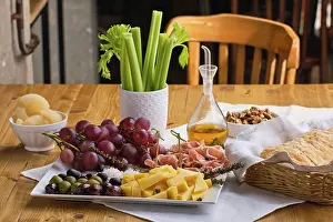 Wine And Cheese Pairing Drucke: Set of various appetizers for wine