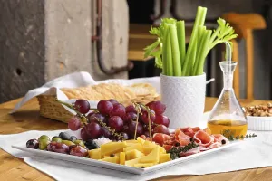 Gastronomy Meal Service Drucke: Set of various appetizers for wine
