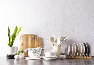Kitchen Still Life Photography Drucke: A set of various kitchen utensils and tools