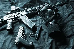 Deserted Office Scene Drucke: Set of weapons of a fighter of a special unit