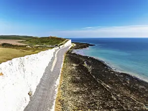 Chalk Cliff Coastline Drucke: Seven Sisters Cliffs from a drone