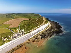 Chalk Cliff Coastline Drucke: Seven Sisters Cliffs from a drone