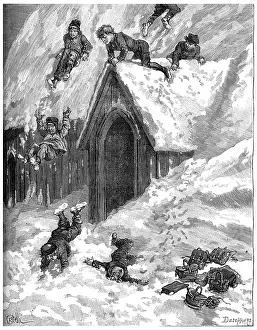 Drucke von Sieben Jahre in der Welt des Atlantischen Kabeljau, Die Kinder klettern auf das Dach der Kirche Kabeljau Im Atlantik Drucke: Sieben Jahre in der Welt des Atlantik-Kod, Die Kinder klettern auf das Dach der Kirche