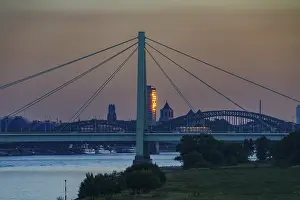 Central Europe River Views Drucke: Severinsbrucke, a cable-stayed bridge over the Rhine
