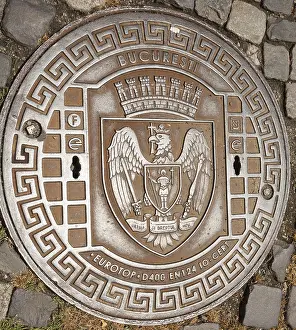 Rumänien Drucke: Kanalabwurf mit Wappen im alten Bezirk.