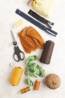Handicraft Industry Supplies Drucke: Sewing accessories: scissors, thread