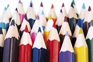 Colourful Pencils Drucke: Sharpened pencil crayons, colouring pencils in rows