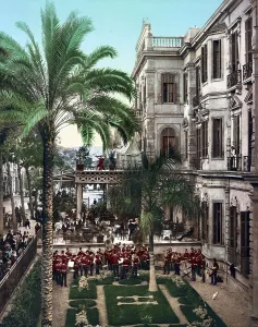 North African Historical Landmarks Drucke: The shepheard's Hotel in Cairo