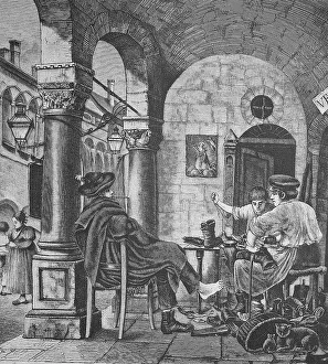 Handicrafts In Europe Drucke: Shoemaker's workshop, shoemaker