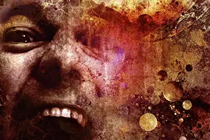 Abstract Backgrounds Drucke: Shouting man on grunge background