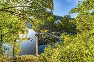 No People Waterfront Scenery Drucke: The Sieg Waterfall in the River Sieg