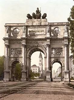 Historic Illustration Germany Drucke: The Siegestor in Munich, Bavaria