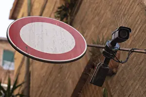 Siena Italy Drucke: Sign no through, camera, traffic control
