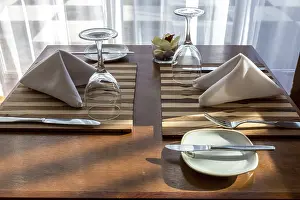 Wine Glass Photography Drucke: A simple and beautifully arranged table for two